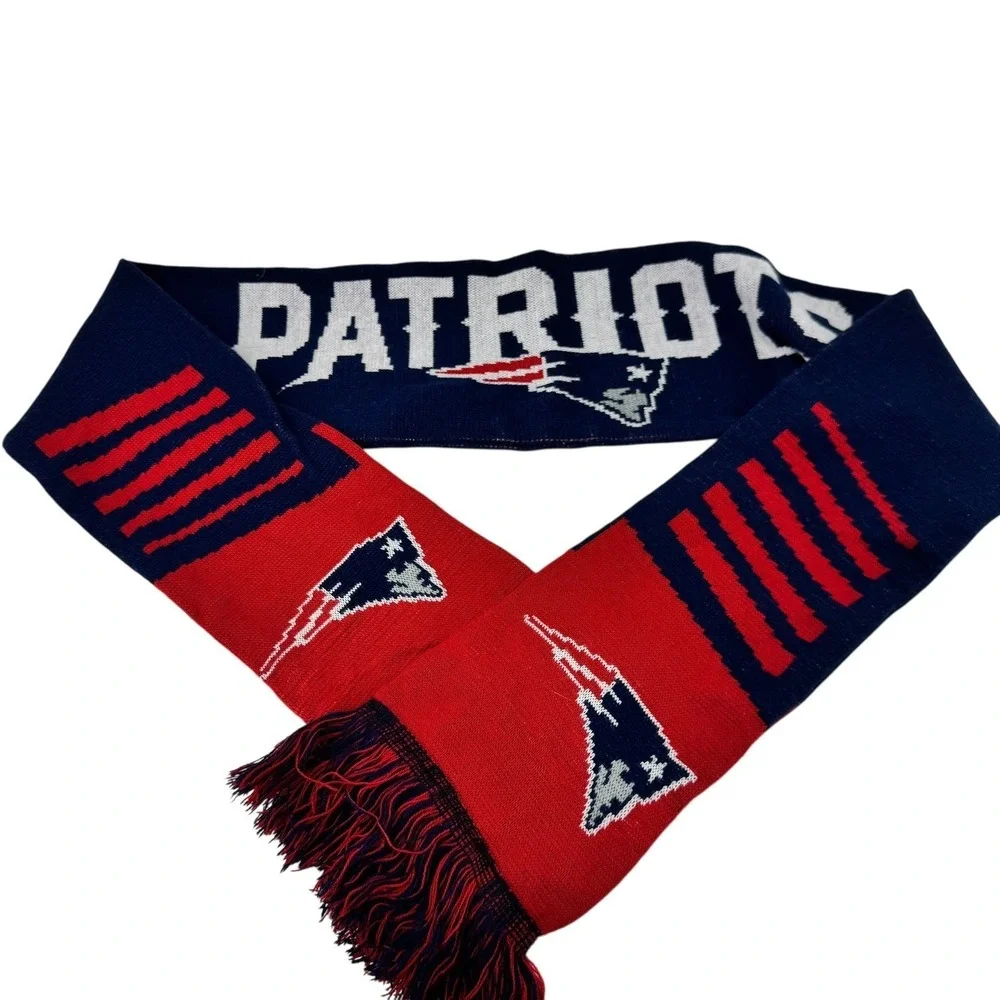 New England Patriots NFL Knit Scarf Team Logo Fringe Red‎ Blue White